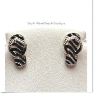 Silver Flip Flop Earrings Hypoallergenic Posts Black Enamel Beach Island Plated